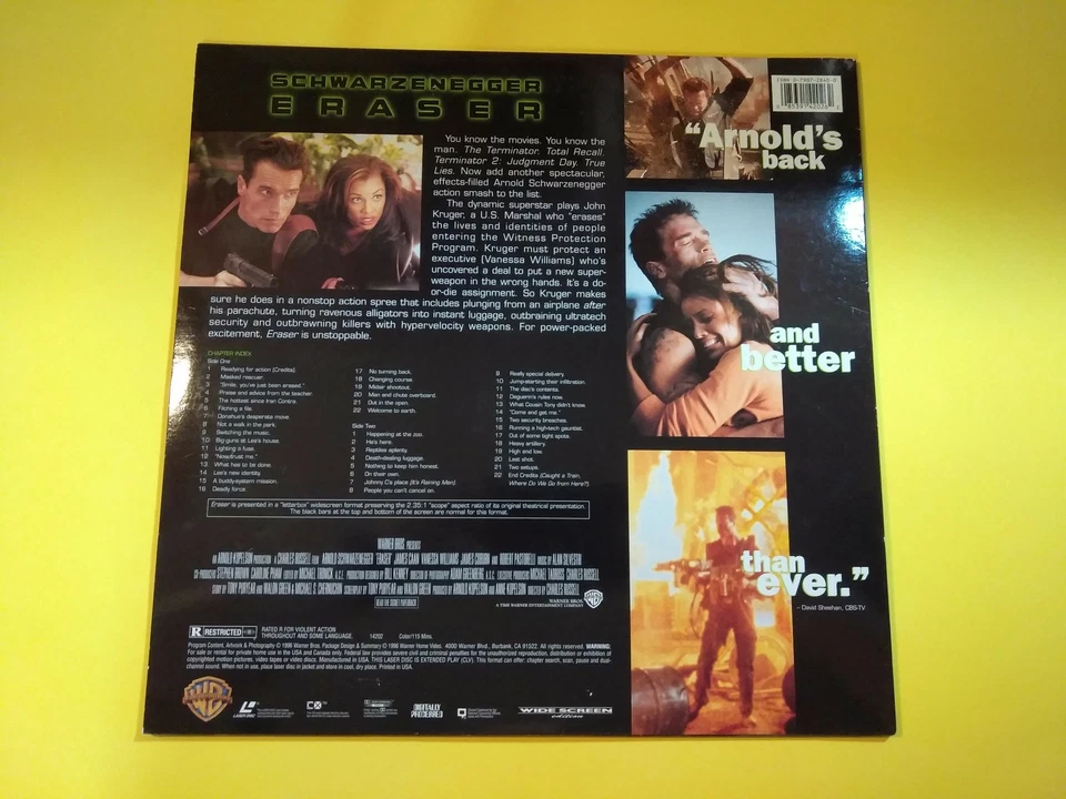 ERASER Arnold Schwarzenegger, Vanessa Williams, James Caan 1996 WB R LASERDISC Foto 2 de 3