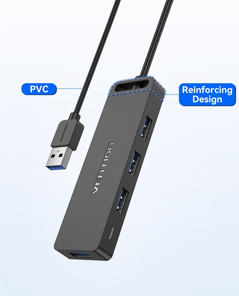 4-Port USB 3.0 Hub with 1.5ft Cable - Ultra-Slim Splitter & Charging Support