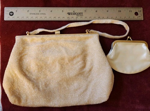 Beautiful Vintage Magid Gold Beaded Purse Clutch W/Beaded Strap & Change Purse - Picture 1 of 5