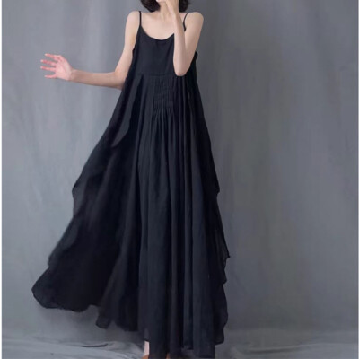Women Japanese Style Oversize Loose Round Neck Sleeveless Long Asymmetric  Dress | eBay