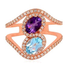 2.76ct Amethyst Topaz Prong Set Gold Plated Ring 925 Sterling Silver