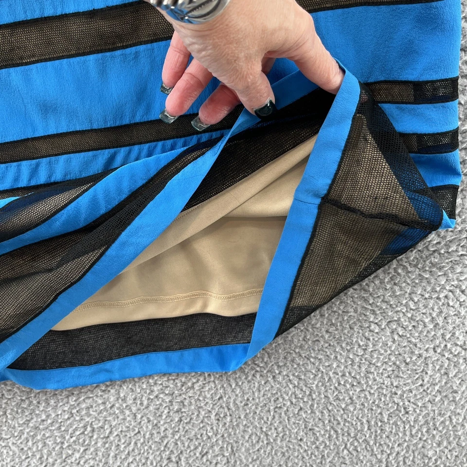 Vestido Robert Rodriguez Mujer 6 Azul Negro Seda Rayas Malla Transparente Fiesta Mini Foto 3 de 4