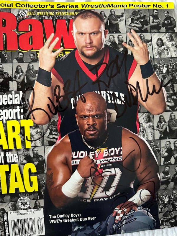 September 2003 WWE RAW Magazine signed by The Dudley Boyz