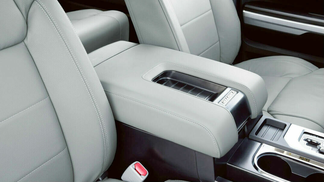 Leather Center Console Lid Cover – Black W/Gray Stitching – 2014-2019 Toyota Tundra