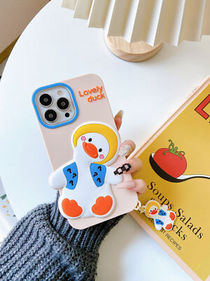 3D Lovely Duck Cartoon Protective Phone Case for iPhone Plus XS 12 13 Pro  Max