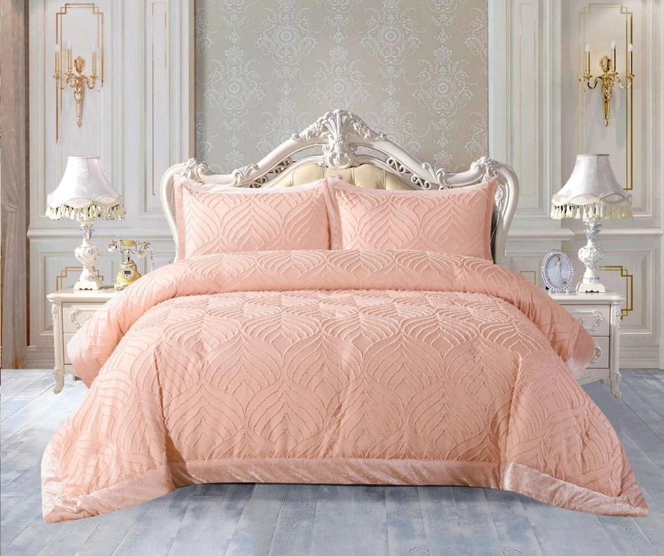 3Piece Velvet Quilted Bedspread Throw Luxury Bedding Set Double Super King Sizes - Image 2 of 4