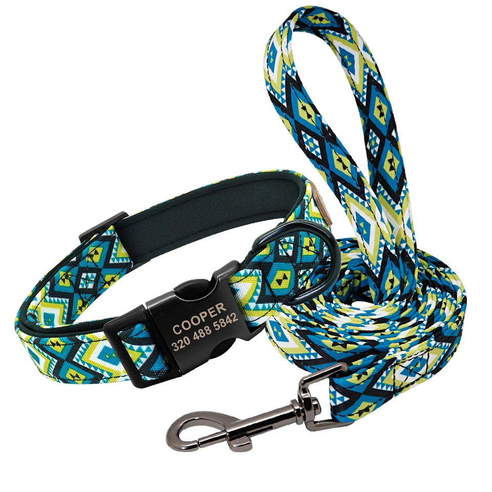 Personalised Dog Collar and Lead Leash set Customised Pet Name Number Engraved - image 3 of 4
