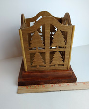 Wooden Laser Cut Pine Trees on square platform for a Handcrafted Candle Holder