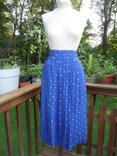 1980s Chaus Blue Paisley Pleated Skirt l Vintage Blue Paisley Print Large Skirt