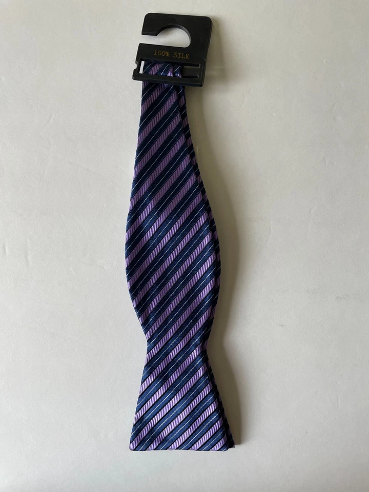 Pajarita Hombre Seda Azul Púrpura Rayas AUTOCORBATA Pajarita  Foto 3 de 4
