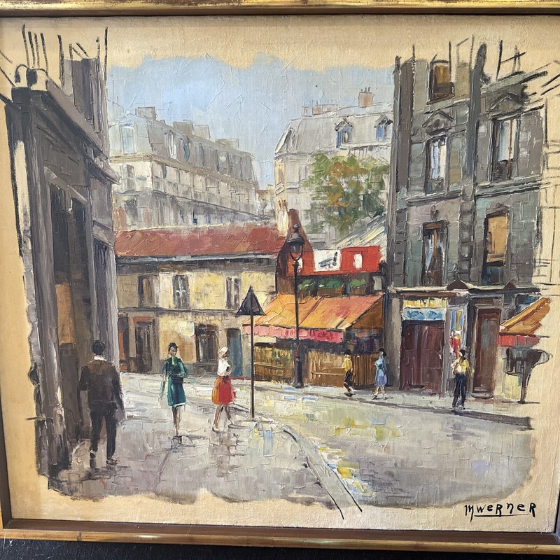 Vintage Original City Landscape Oil Painting signed M Werner