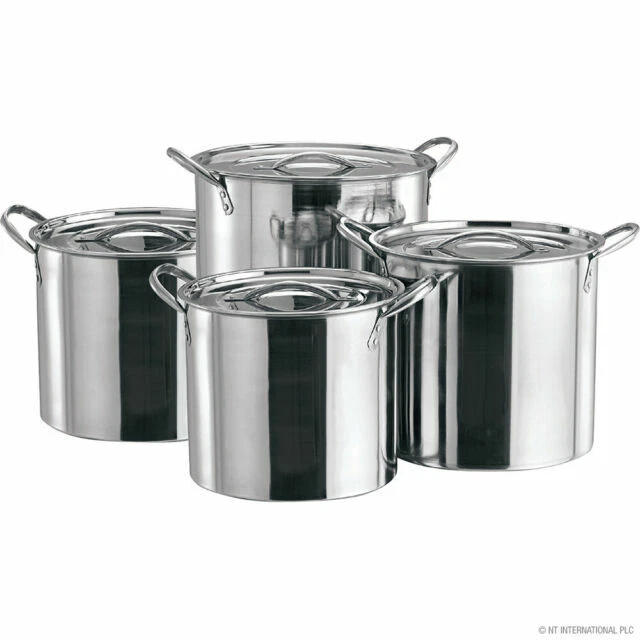 NEW 4PC LARGE STAINLESS STEEL CATERING DEEP STOCK SOUP BOILING POT STOCKPOTS SET