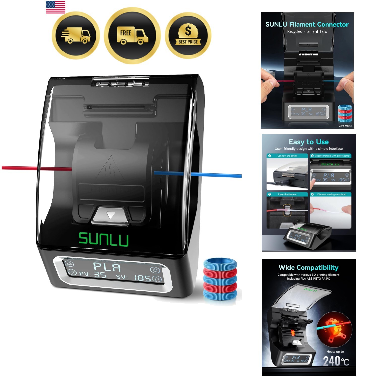 Filament Connector 1.75mm Fast Heating Fuser for 3D Printer Filament Up to 240°C