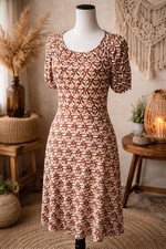 Boden Roberta Floral Jersey Dress Size 6 Long Brown White Pockets