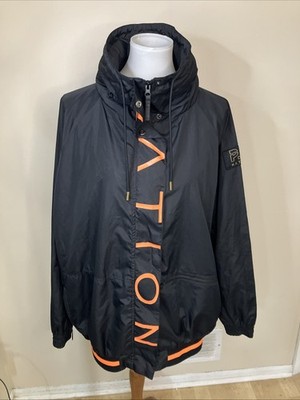 PE Nation Jacket Womens Windbreaker Hooded Parka Long Black Orange Logo 28x28