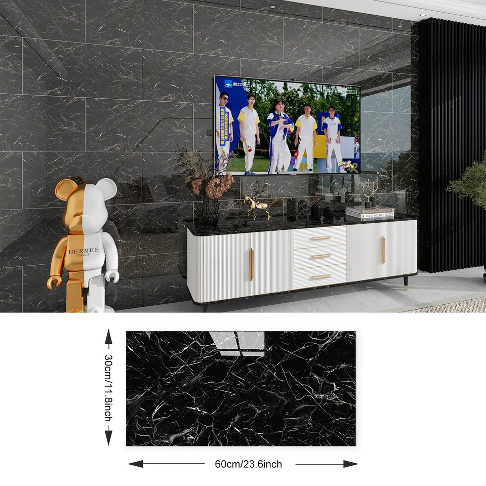 40 piezas paneles de pared de mármol negro pelar y pegar azulejos de pared autoadhesivos para salpicadero Foto 4 de 4