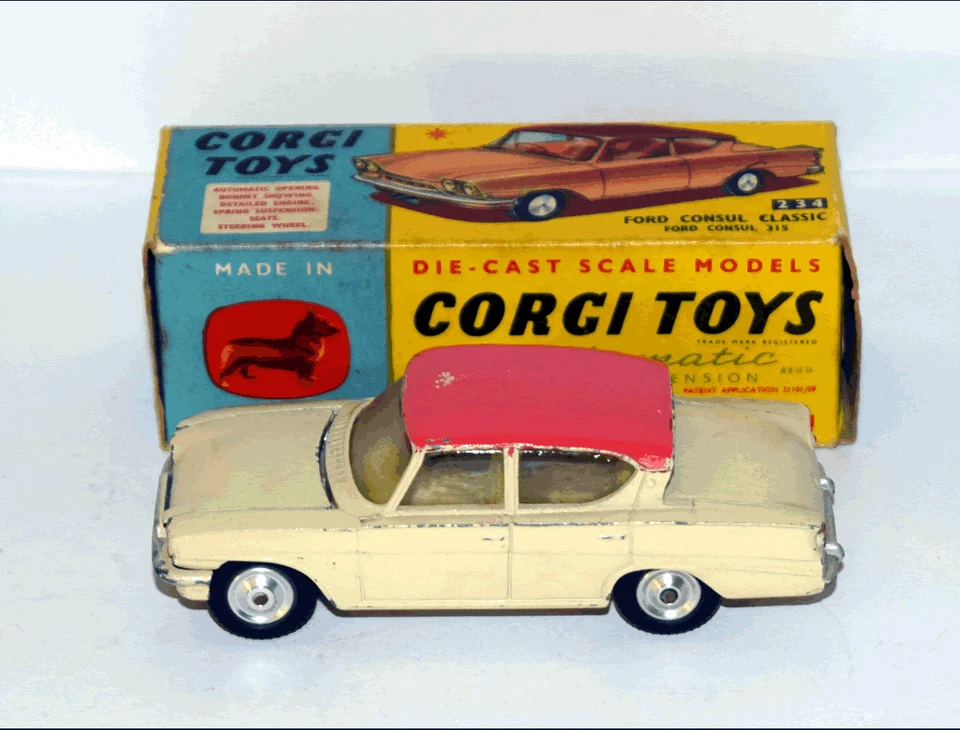 CORGI TOYS #234 1961 - FORD CONSUL 315 - GIOCATO MA INTEGRO - SCATOLA ORIGINALE - Immagine 3 di 4