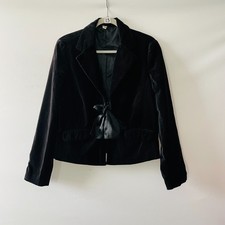 Vintage Y2K Old Navy Womens Black Tie Front Velvet Classic Blazer Jacket Size S