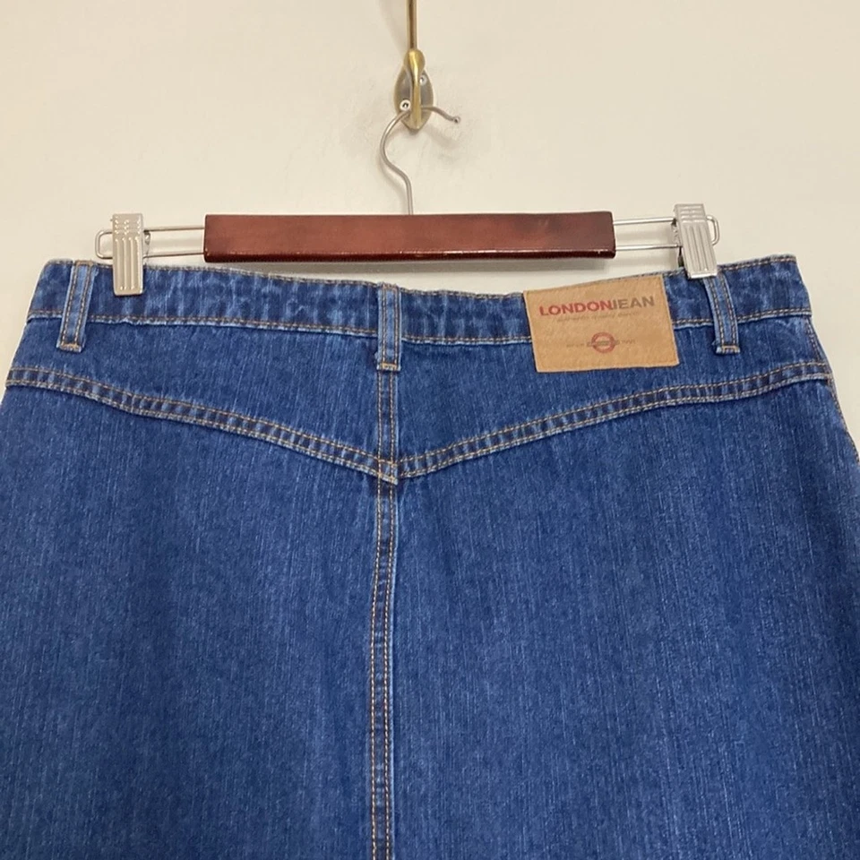 Vintage Jean Skirt Womens 14 Dark Blue Denim A Line Midi Y2K 90s Back Slit - Image 4 of 4