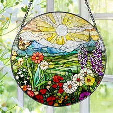 8 Inch Mountain Wildflowers Stained Glass Suncatcher, Suncatchers for Windows...