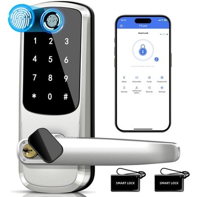 Smart Lock with Handle Set, Biometric Fingerprint Keyless Entry Deadbolt, Ele...