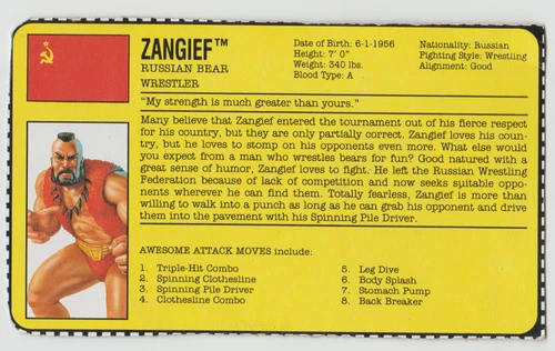 GI Joe ARAH 1993 Zangief v.1 - File Card