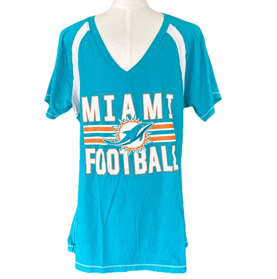 Majestic женщин L футболка Miami Dolphins NFL команды логотип v-образным вырезом Aqua белый Miami - Изображение 2 из 4
