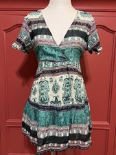RAGA Golden Rules Mini Short Sleeve Wrap Dress Turquoise Blue Size Small NWT