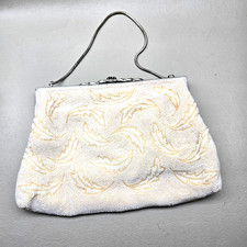 Vintage Magid White Hand Beaded Evening Clutch Purse Bridal Wedding Formal Bag