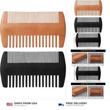Wooden Beard Comb Kit, Dual Action Fine  Coarse Teeth, Wood Color and Black ...