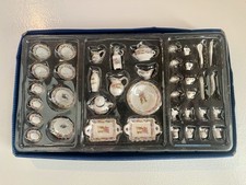 Dollhouse Miniature Tea Set Pastel 40 pc Teapot Plates 1:12 inch scale With Tray