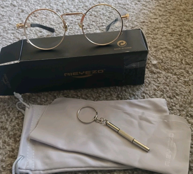 Gafas de sol redondas Steampunk AIEYEZO con marco dorado Foto 2 de 3