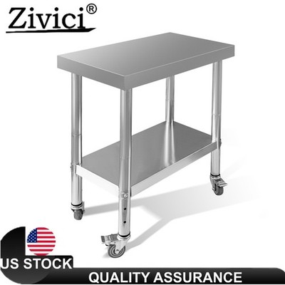 30''x18''x34'' Stainless Steel Commercial Kitchen Work Food Prep Table w/ Casters