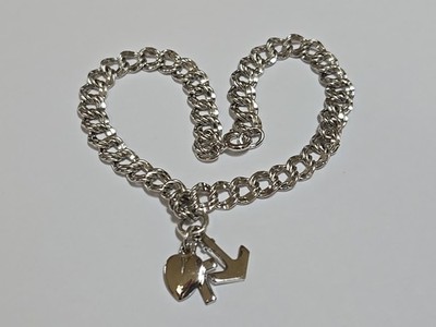 Sterling Silver ~ Faith Hope Charity Bracelet 7'' ~ Cross Anchor Heart ~ VINTAGE