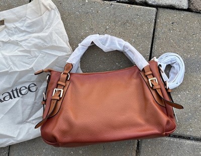Kattee Genuine Leather Handbag Brown Pebble Satchel Purse Bag Vintage Style NWT