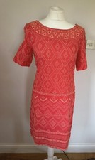 MONSOON SIZE 10 CORAL LINED EMBROIDERED COTTON DRESS 
