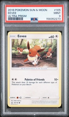 2018 POKEMON SUN & MOON ULTRA PRISM #105 EEVEE PSA 9