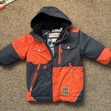Obermeyer Ski Jacket Kids 4 Orange/gray Hooded I-Grow Insulated Winter Coat