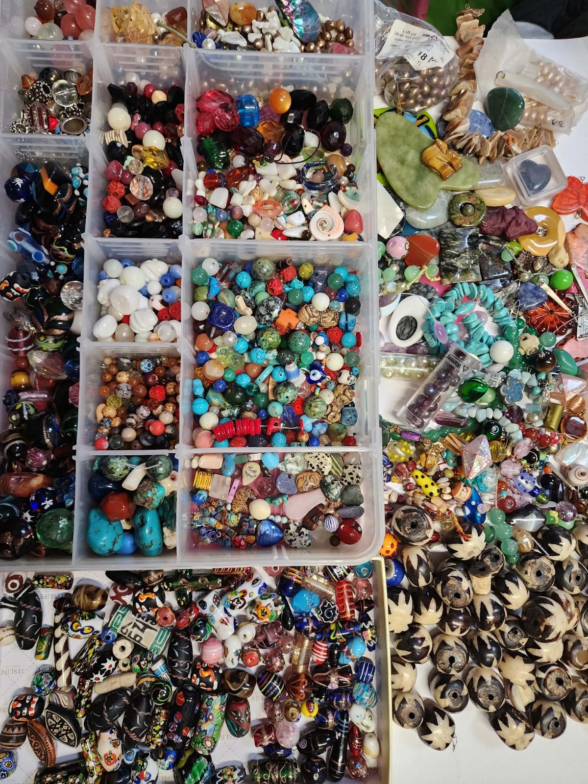 Vintage Wedding Cake , Venetian  Millefiori & Lampwork Glass Trade Beads ,Jade