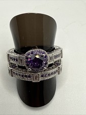 Amethyst And Silver Two Ring Set
