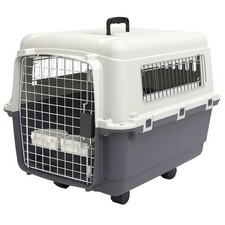 Plastic Kennels Rolling Plastic Wire Door Travel Dog Crate - Medium, Gray CM...