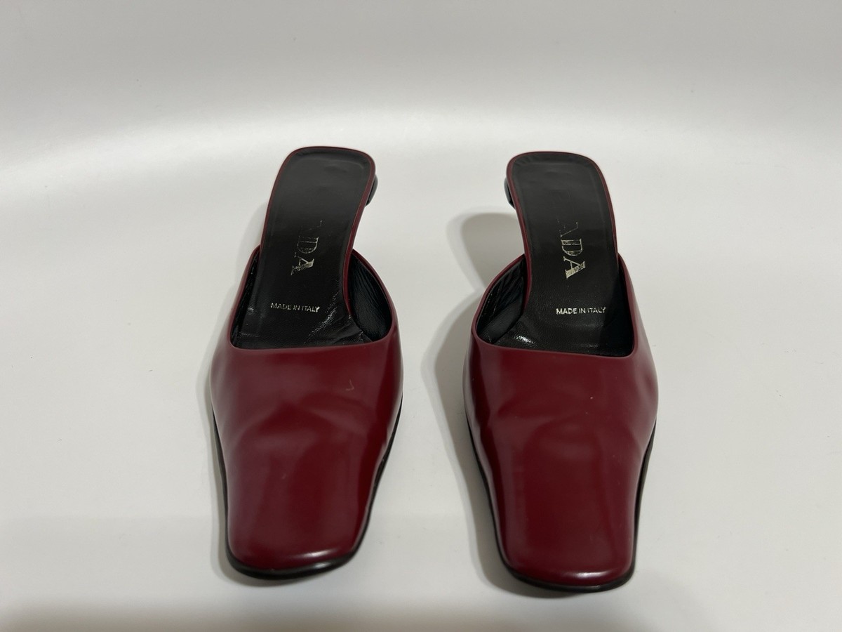 Vtg Prada Red Leather Mule Heels 35 | eBay