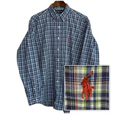 Ralph Lauren shirt men's large 16.5 blue green classic plaid preppy button down