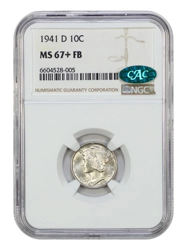 1941-D 10C NGC/CAC MS67+FB - Mercury Dime
