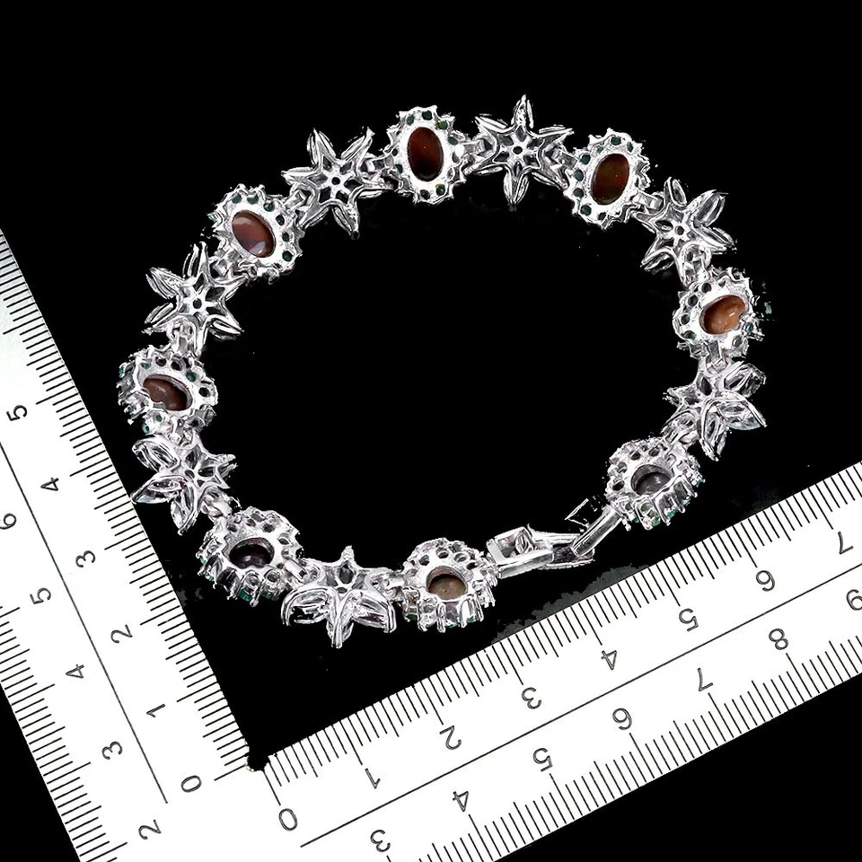 925 Sterling Silber Armband Oval Schwarz Opal 8x6mm Aquamarin Smaragd Edelstein - Bild 3 von 4