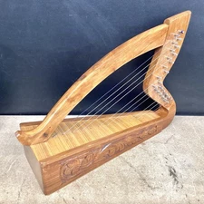 12 String Wooden Celtic Lever Lap Harp Hand Carved No Case Missing String