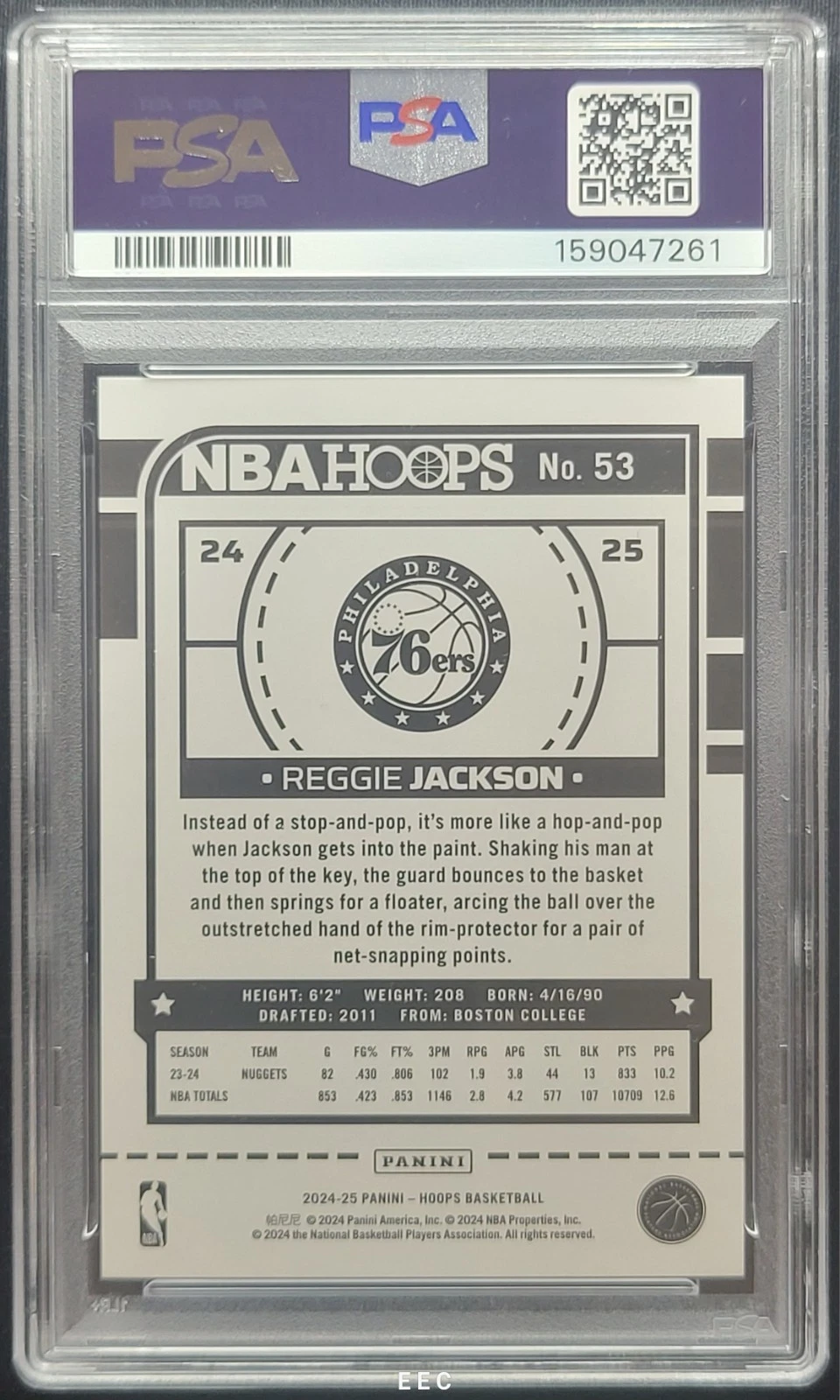 Reggie Jackson card back in PSA graded case