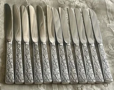 INTERNATIONAL SILVER Co. “Vintage” Pattern Leaf  1968 Dinner Knives Set Of 12