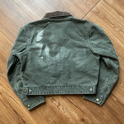 Vintage Carhartt Detroit Jacket MOS Green Kids Size 8 Pin Up Spray