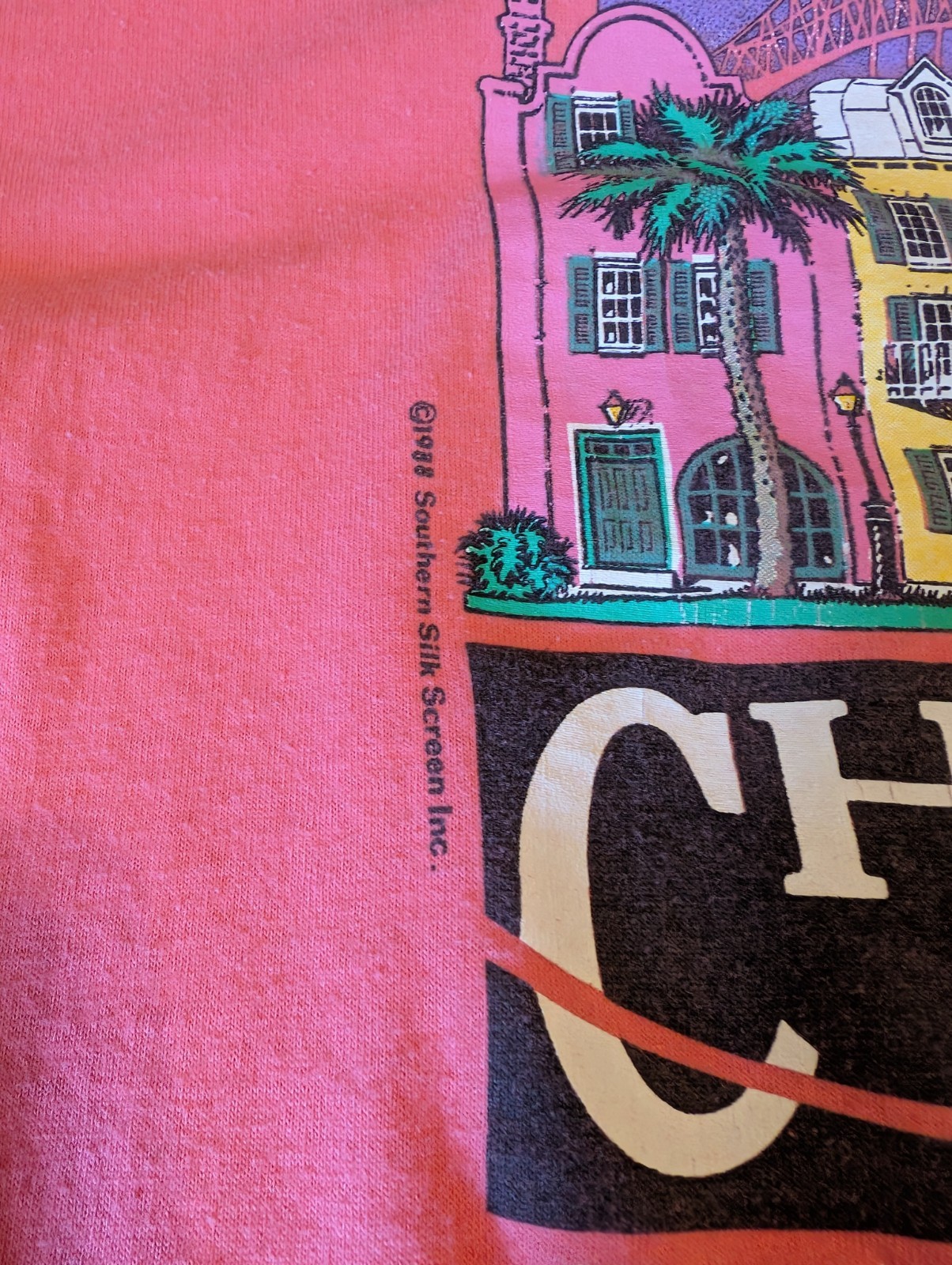 FILA Camicia Charleston Large Hanes 50 50 Rainbow Row retrò case rosa vintage 1995 L